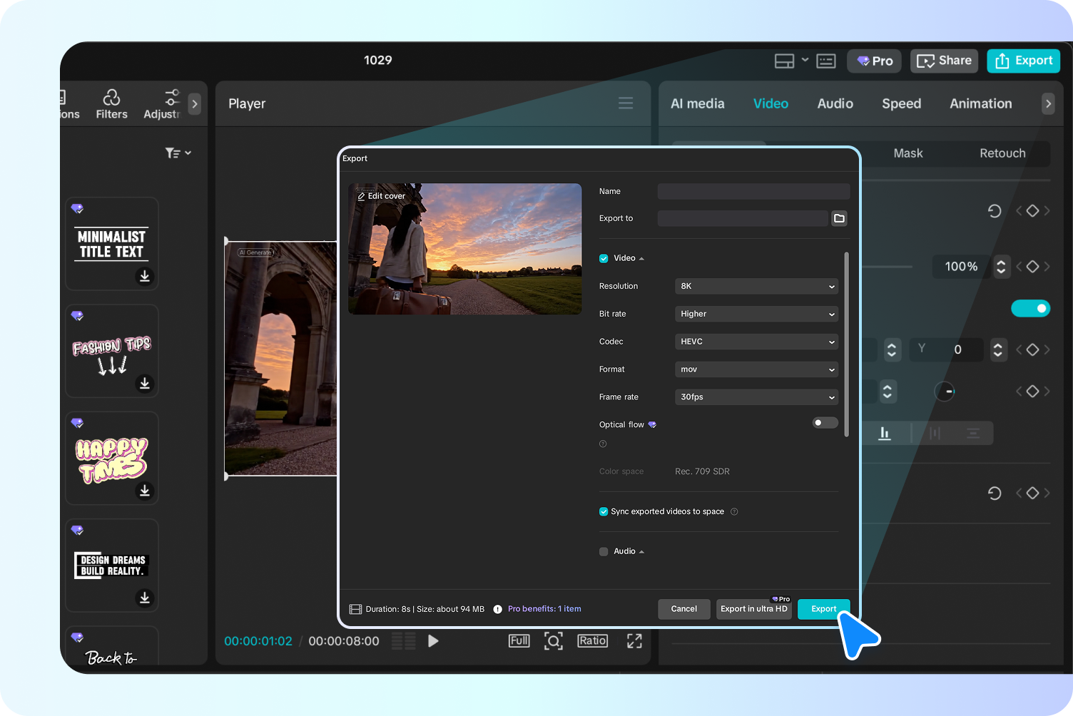  Exporting the final video from CapCut's AI text-to-video tool.