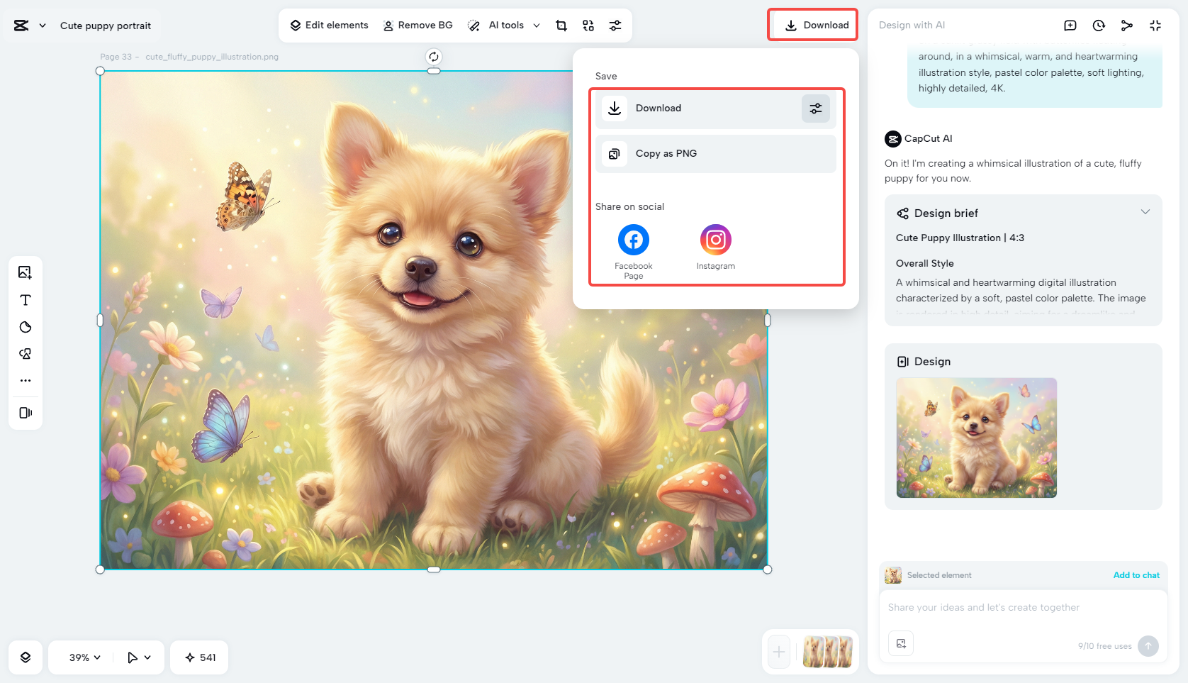Exporting the photo in CapCut