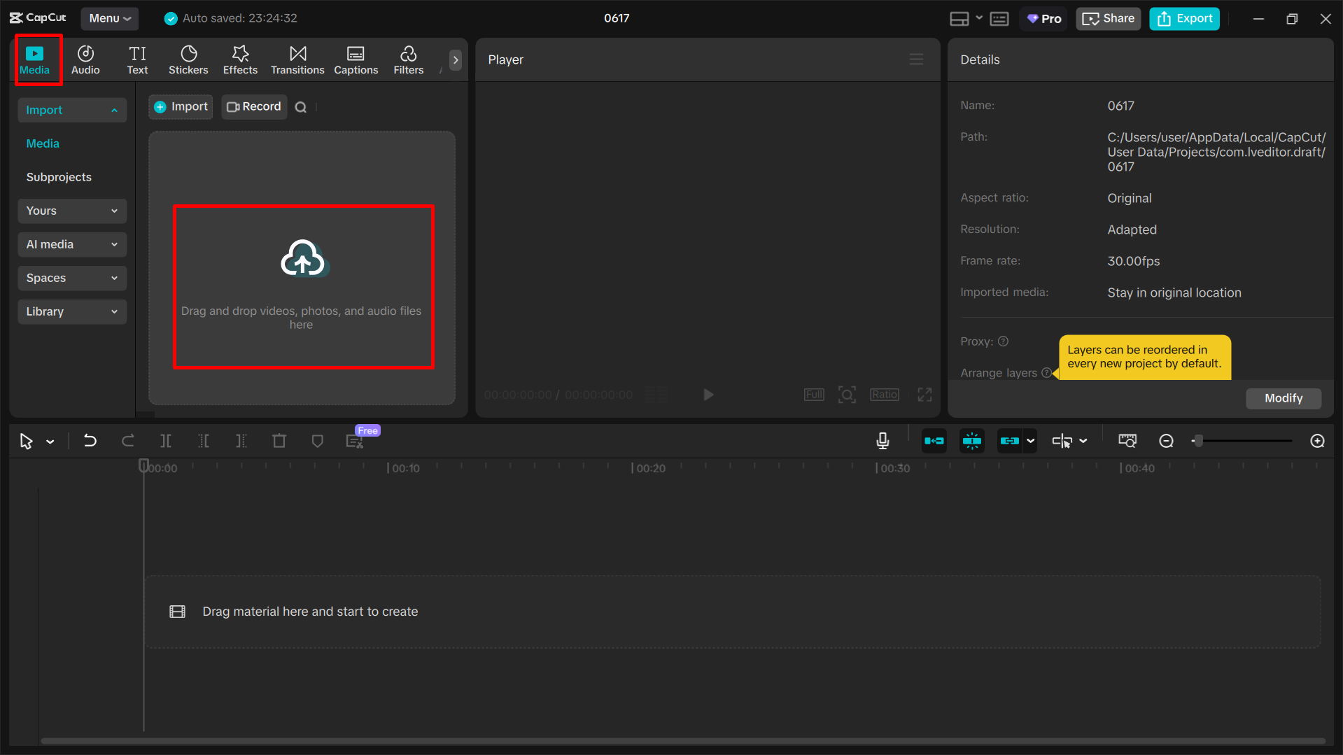 Importing an image in JPEG format to the CapCut desktop video editor