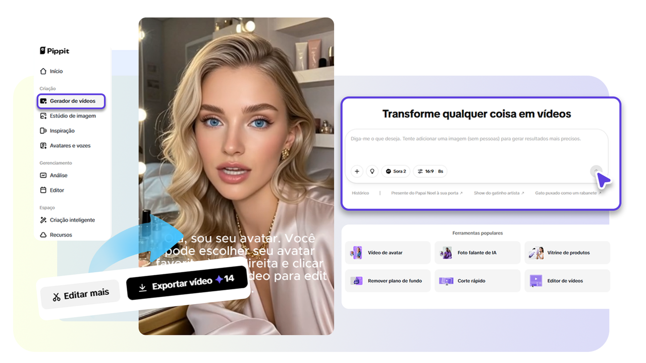 Criador de vídeos IA criando vídeo de produto