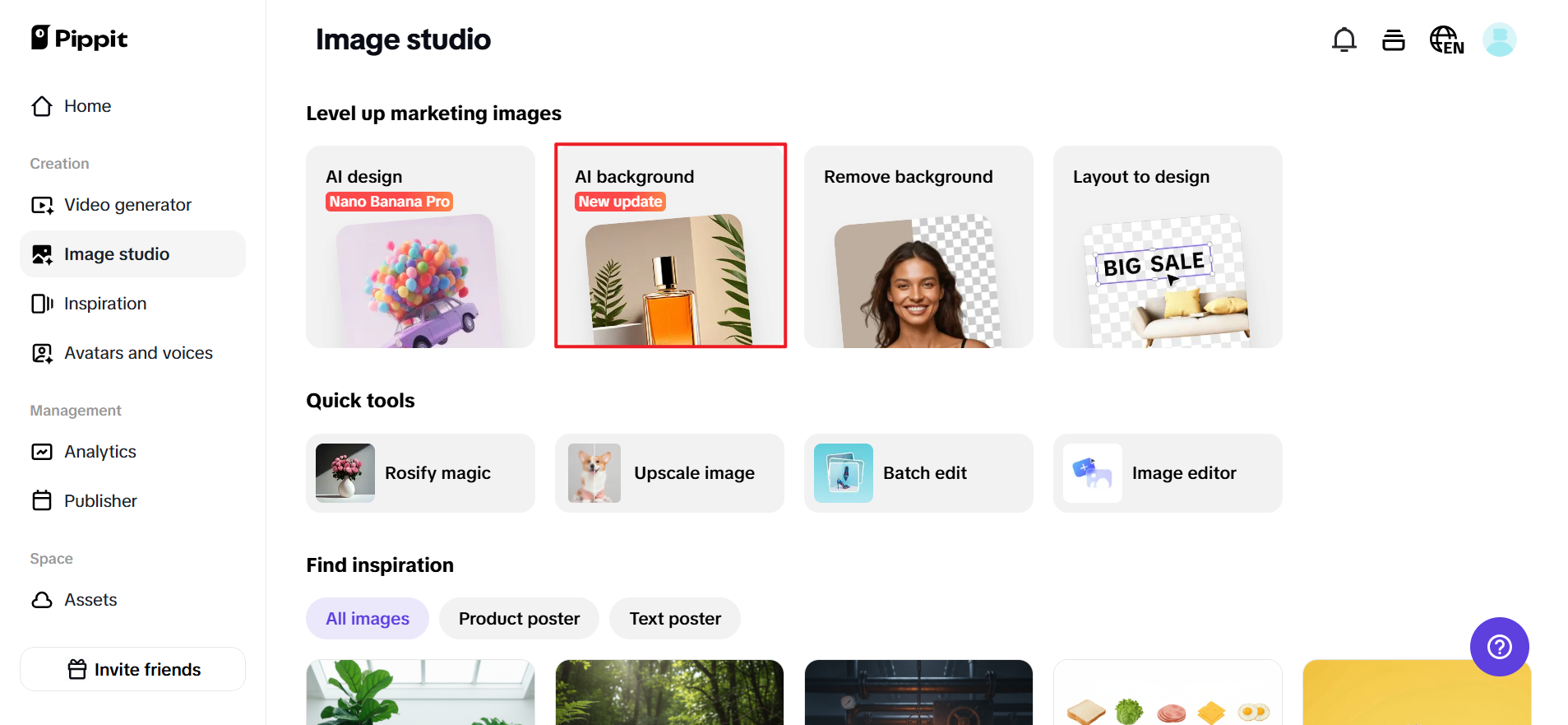 Go to the "AI background" tool