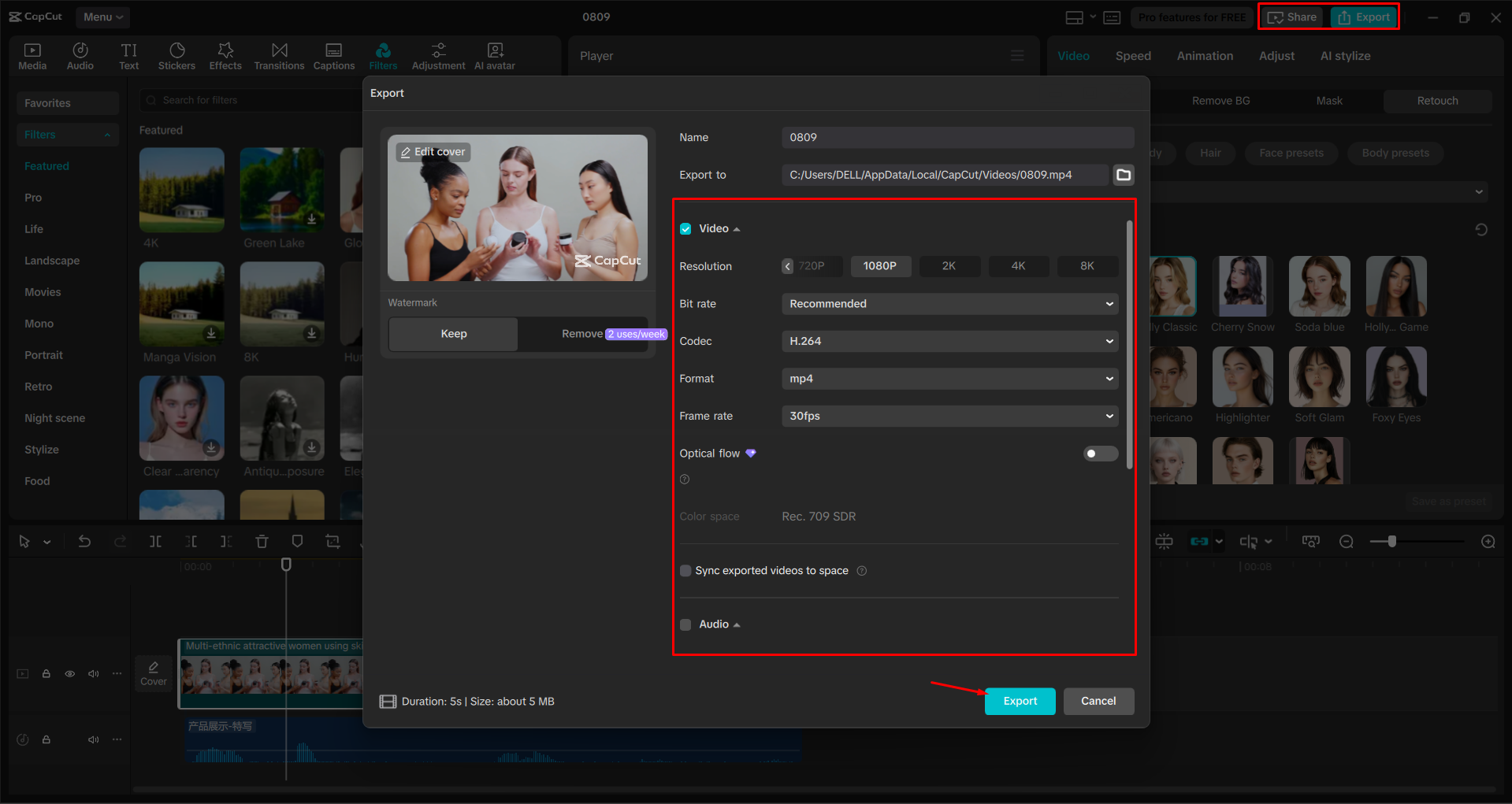 Exporting a video from the CapCut desktop video editor