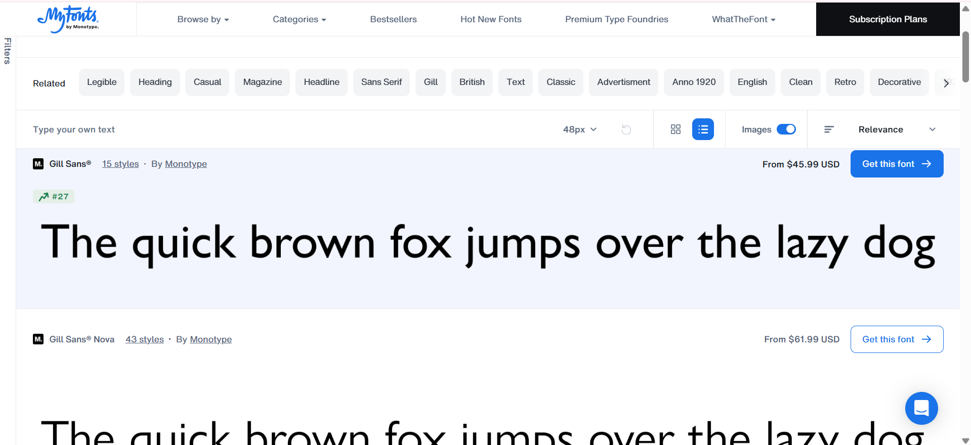 MyFonts - הפלטפורמה המושלמת להורדת גופנים של Gill Sans בחינם