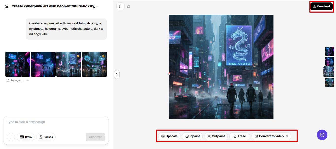 Exportando imagens de arte cyberpunk do Pippit