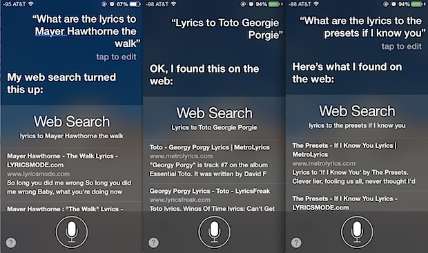 Поиск текстов песен по словам с помощью Siri.