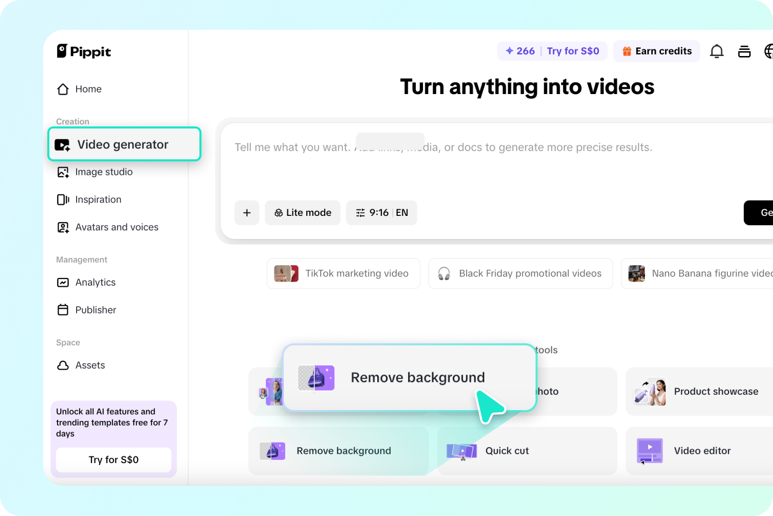 เปิดใช้เครื่องมือลบพื้นหลังใน Pippit