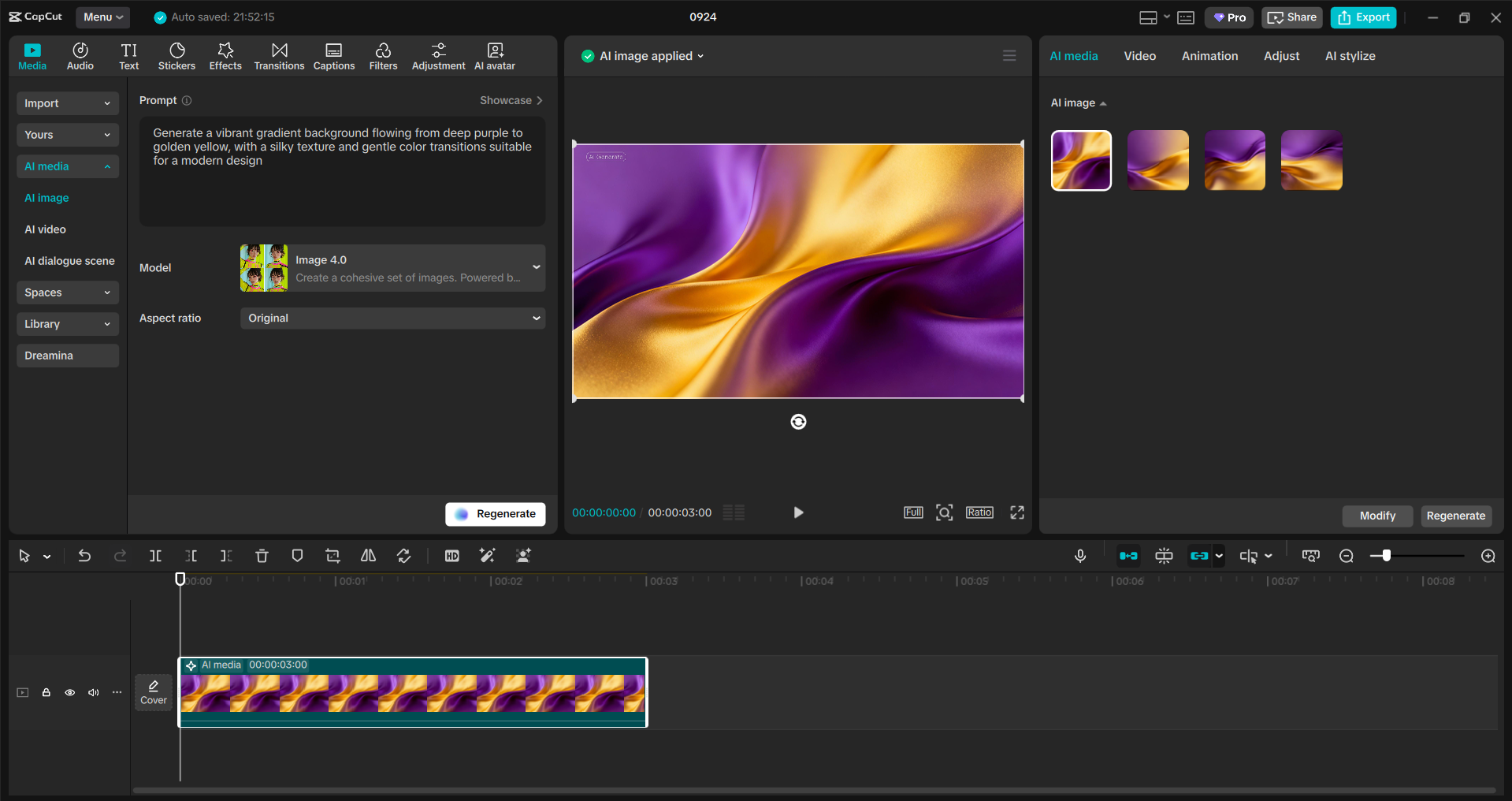 Interface of the CapCut desktop video editor - one of the best gradient background generator
