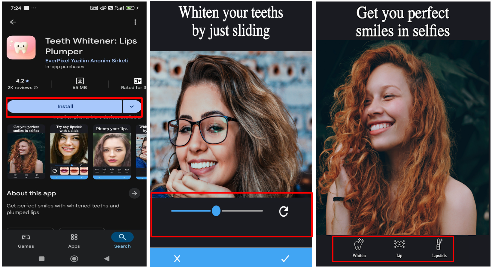 Un'interfaccia che mostra come sbiancare i denti nelle foto