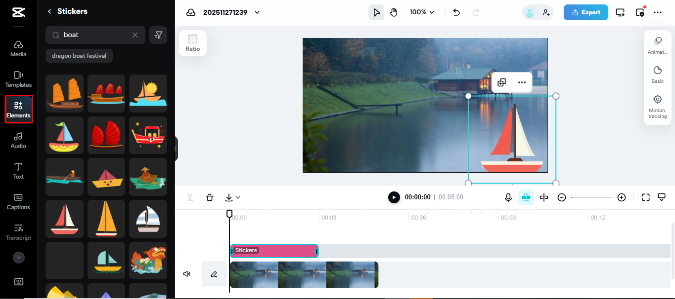 Removing a watermark with stickers in CapCut Web