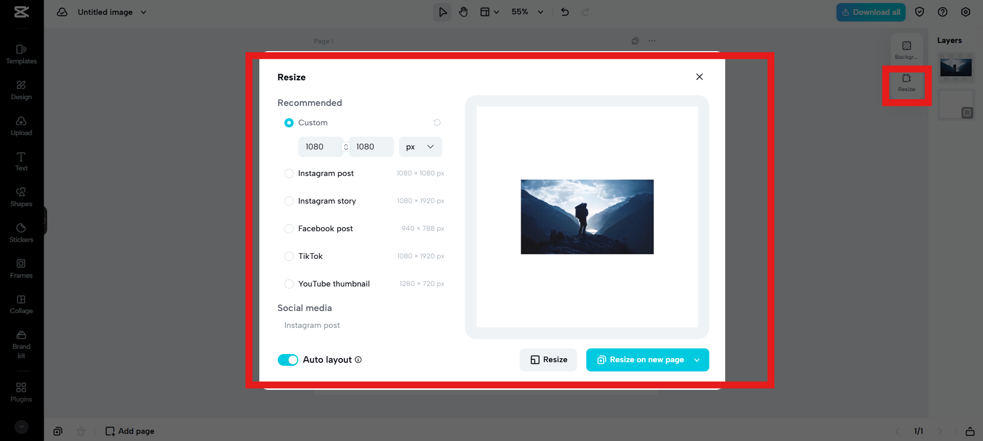 Choose a preset aspect ratio