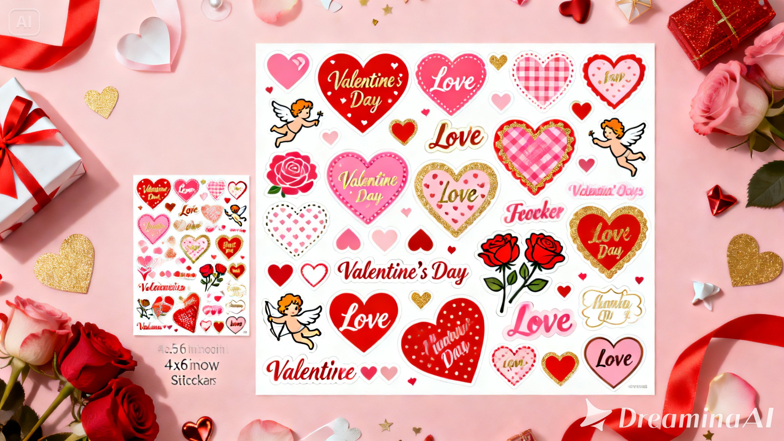 Valentine's Day stickers in two printable formats with different sizes