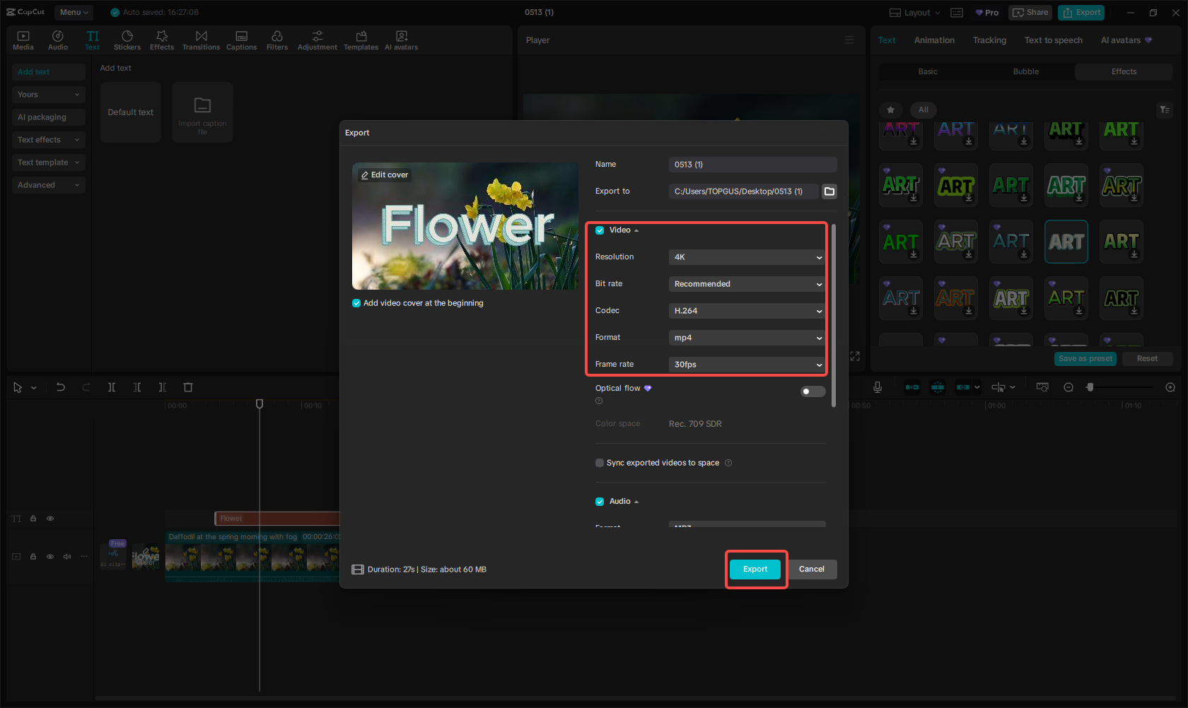 Export video