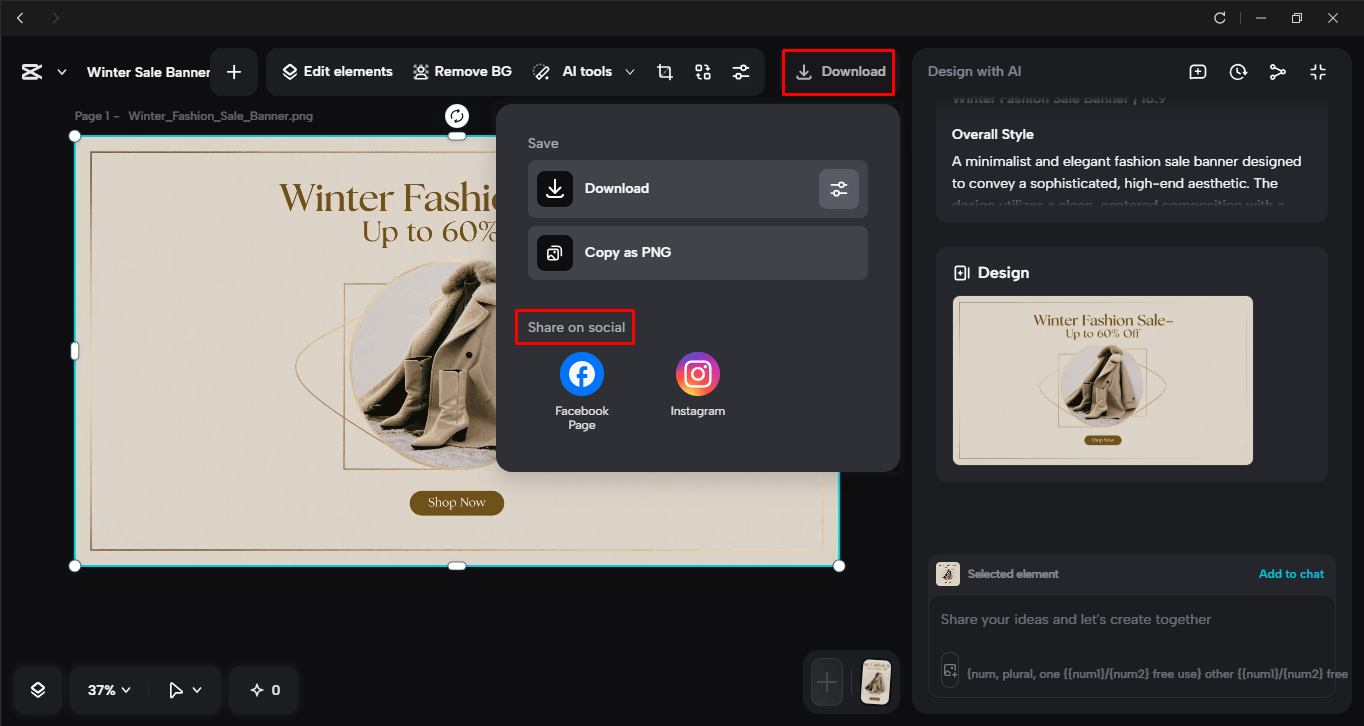 Exporting a fashion sale banner from the CapCut desktop video editor