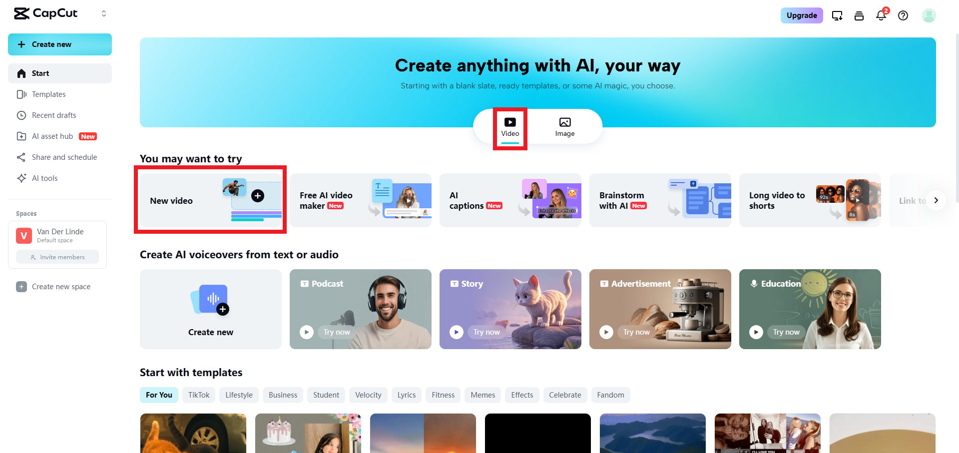 Select the new video option