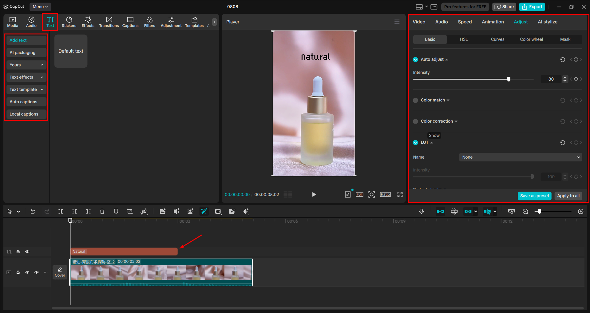 Editing the video with the CapCut desktop video editor