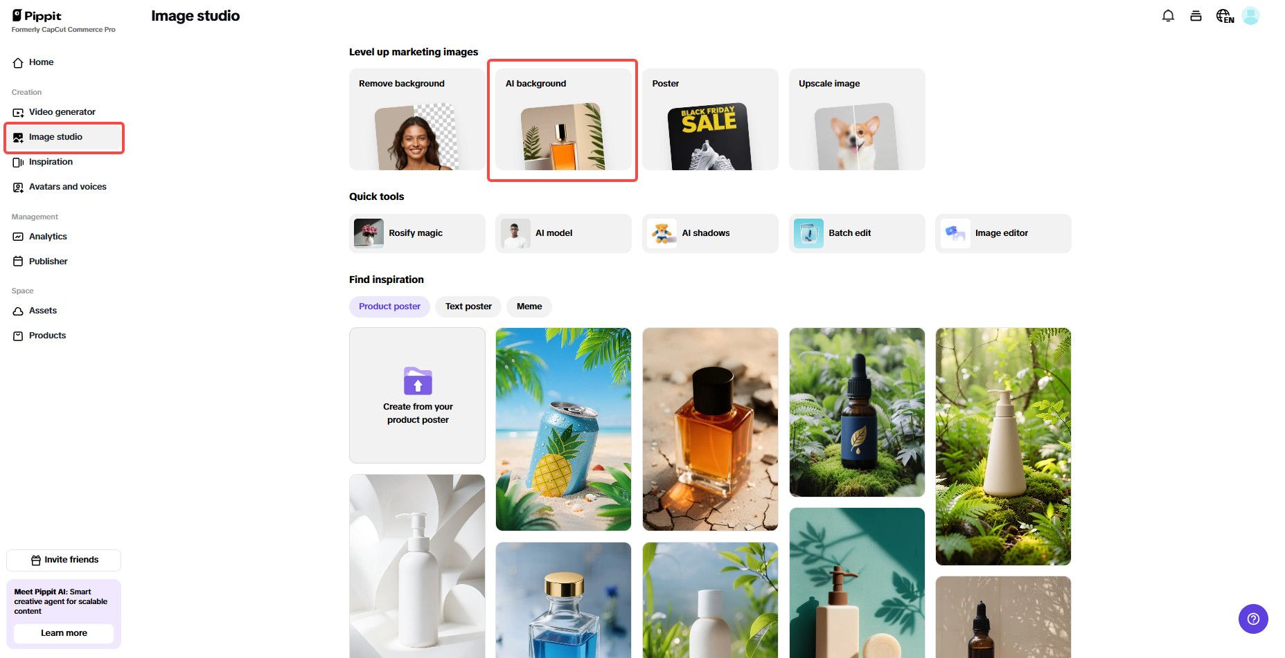 Select AI Background from Image Studio