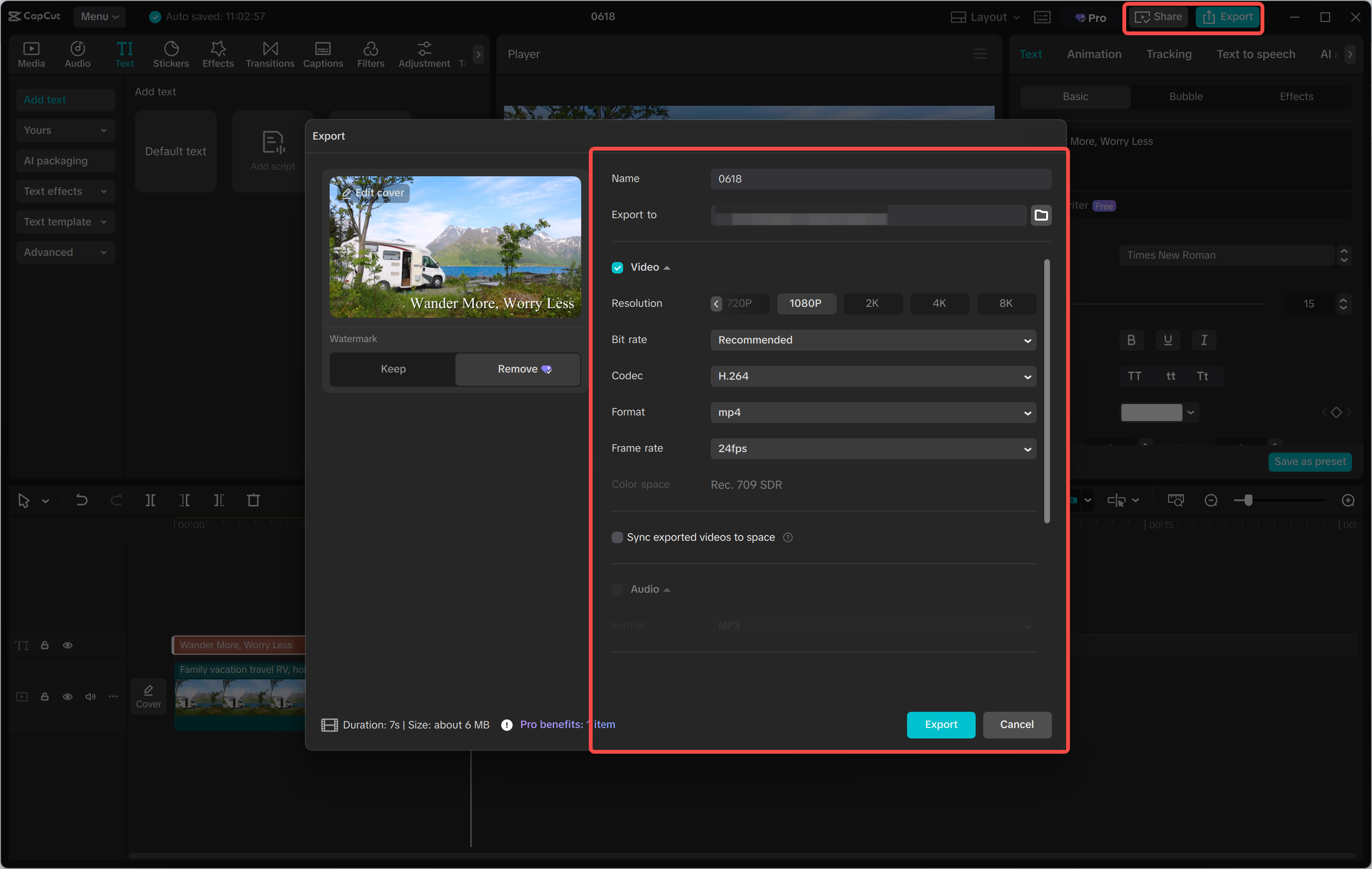 Exporting a video from the CapCut desktop video editor