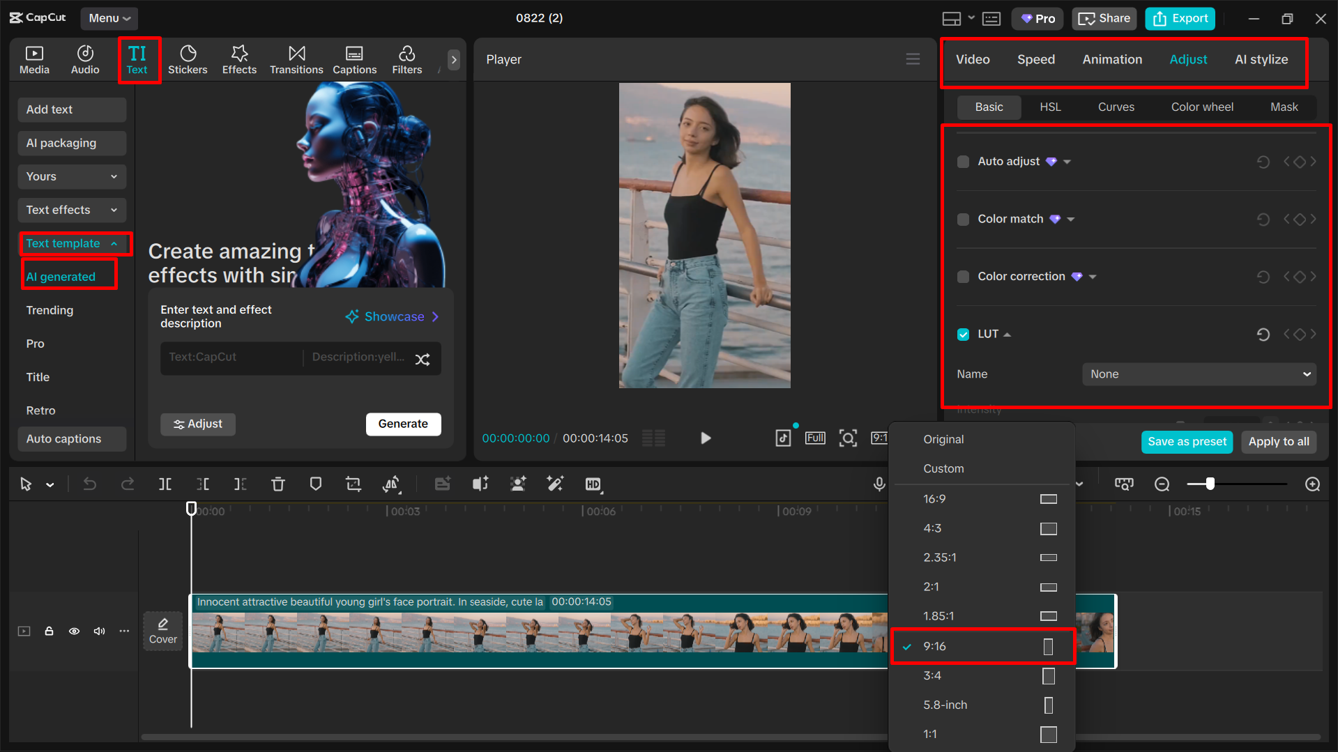 Personalizando a imagem no editor de vídeo para desktop CapCut
