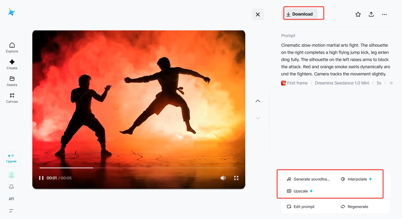 Mengunduh video di Dreamina