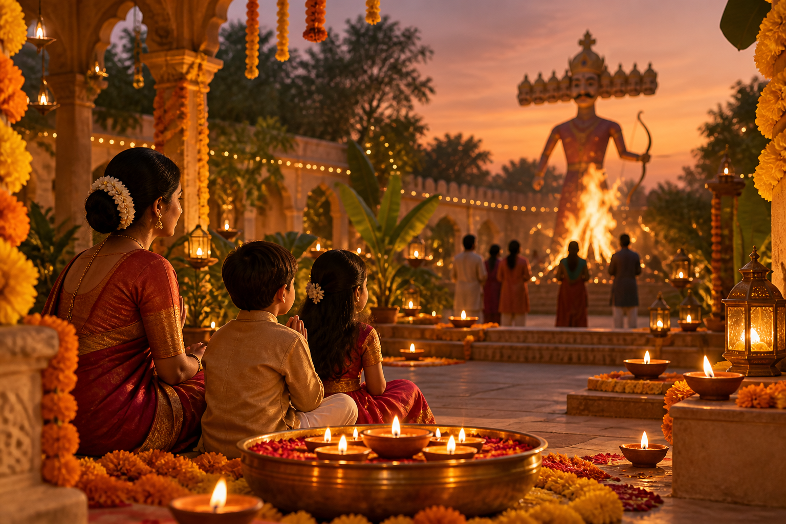 Dussehra AI Prompts — Lamp, marigold, and texture detail
