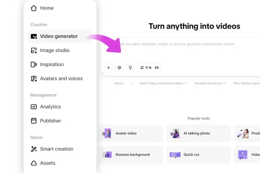 Abriendo la interfaz de creador de video de Instagram