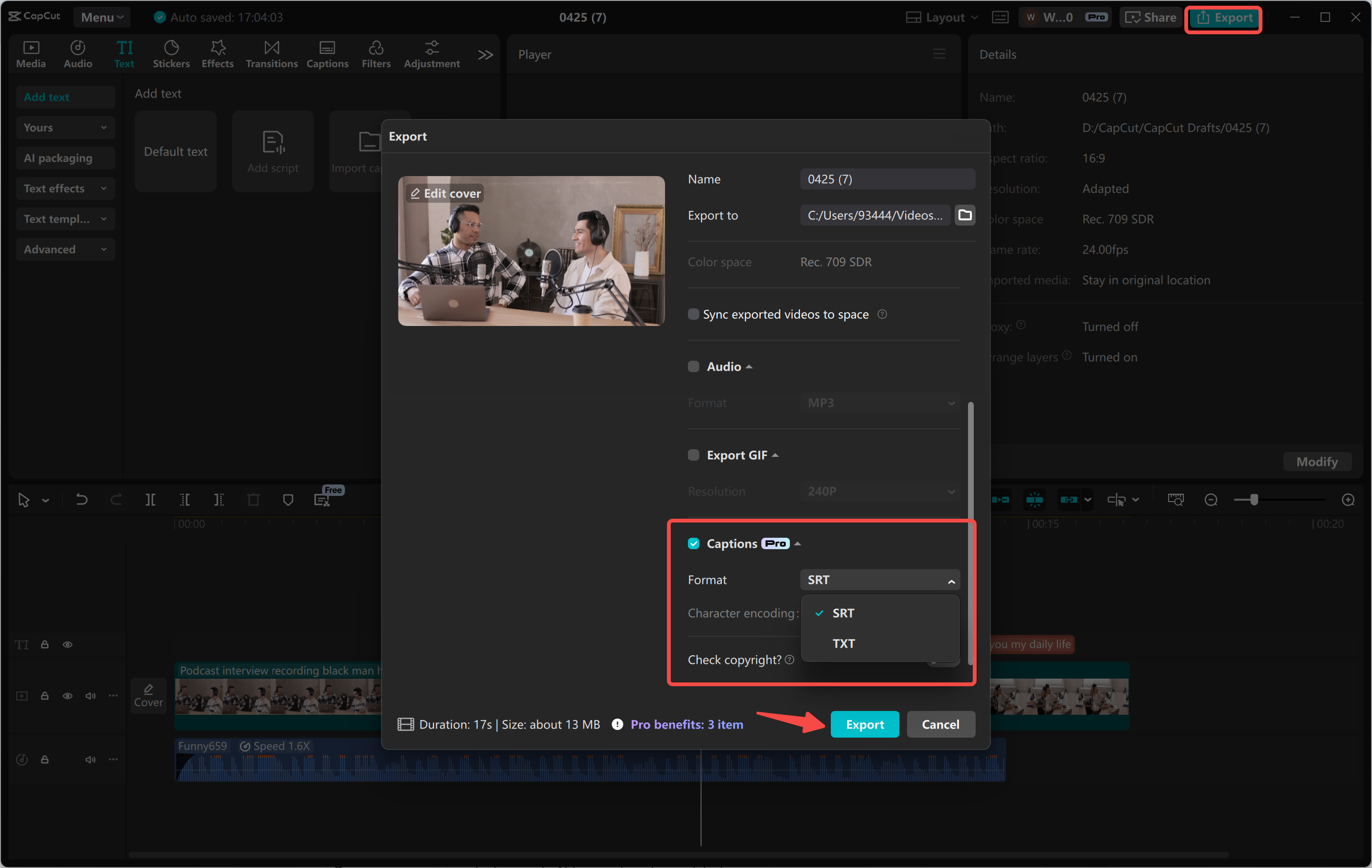 Export médií z editoru videa pro stolní počítače CapCut