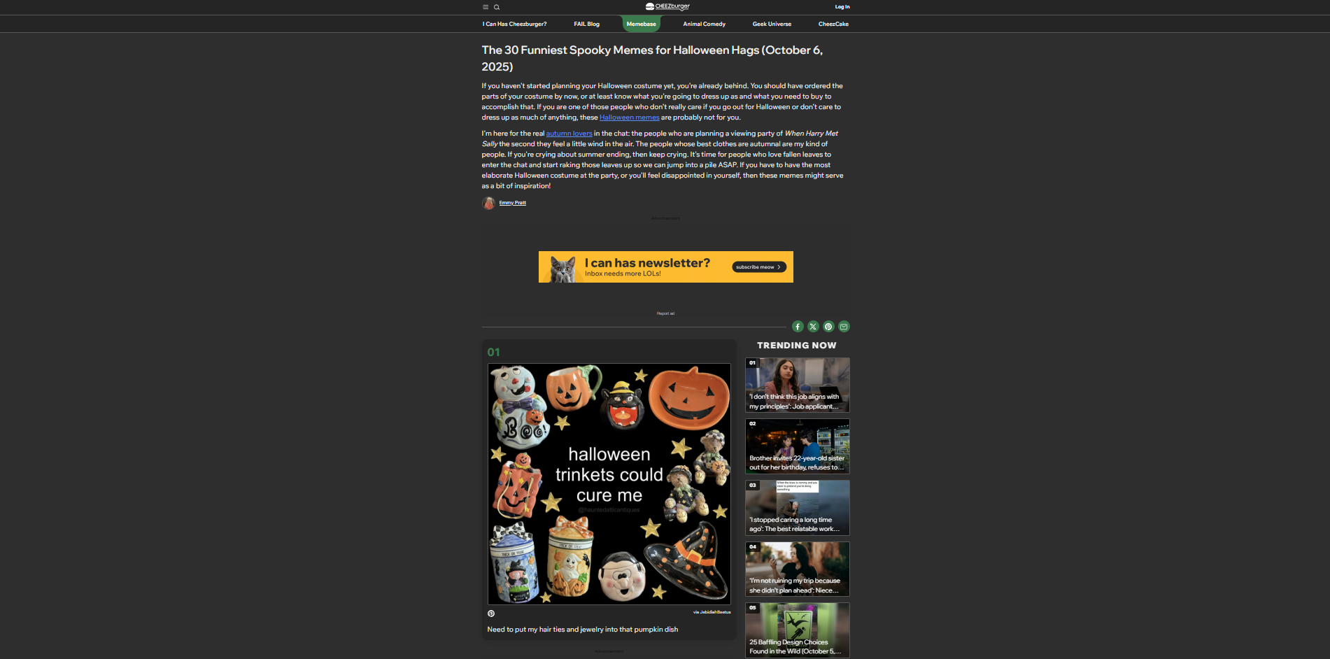 Interface of Memebase - a site with free Halloween memes