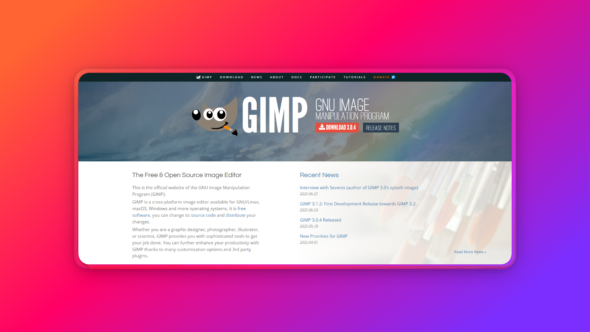 Oficjalna strona internetowa GIMP