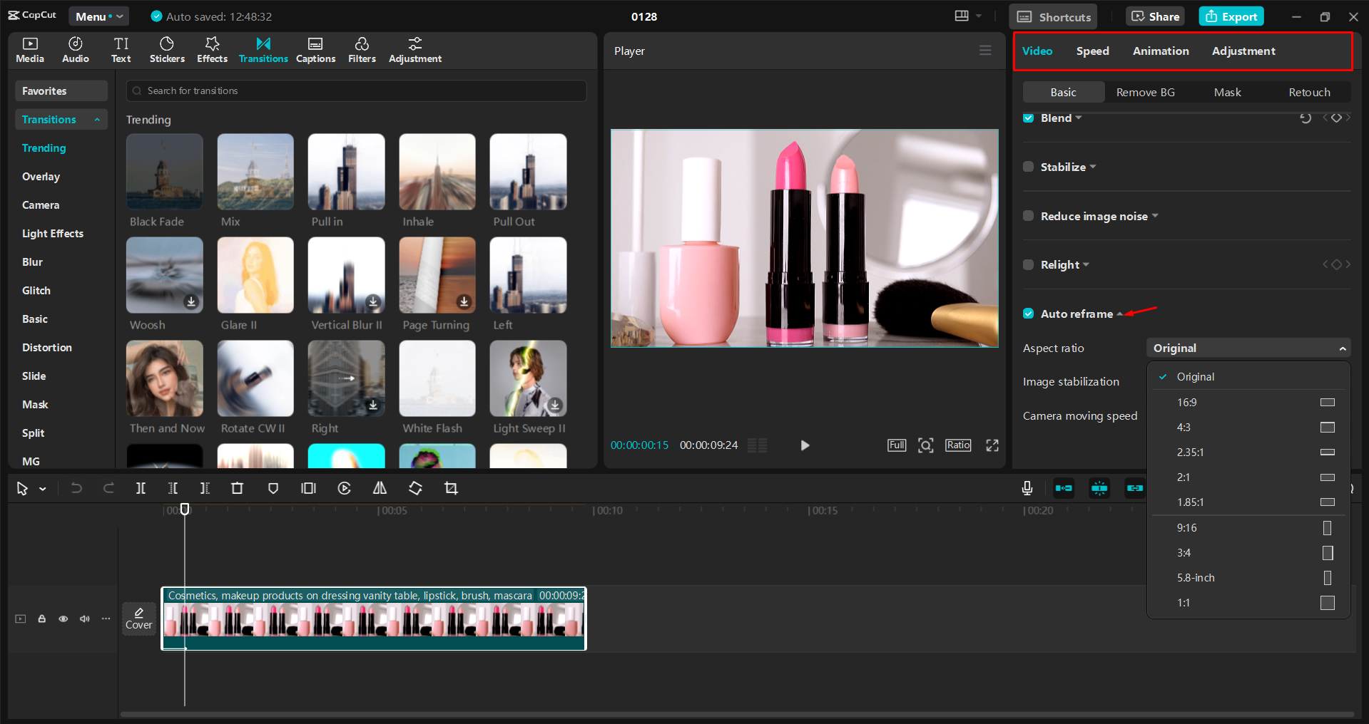 Enhancing a video ad in the CapCut desktop video editor