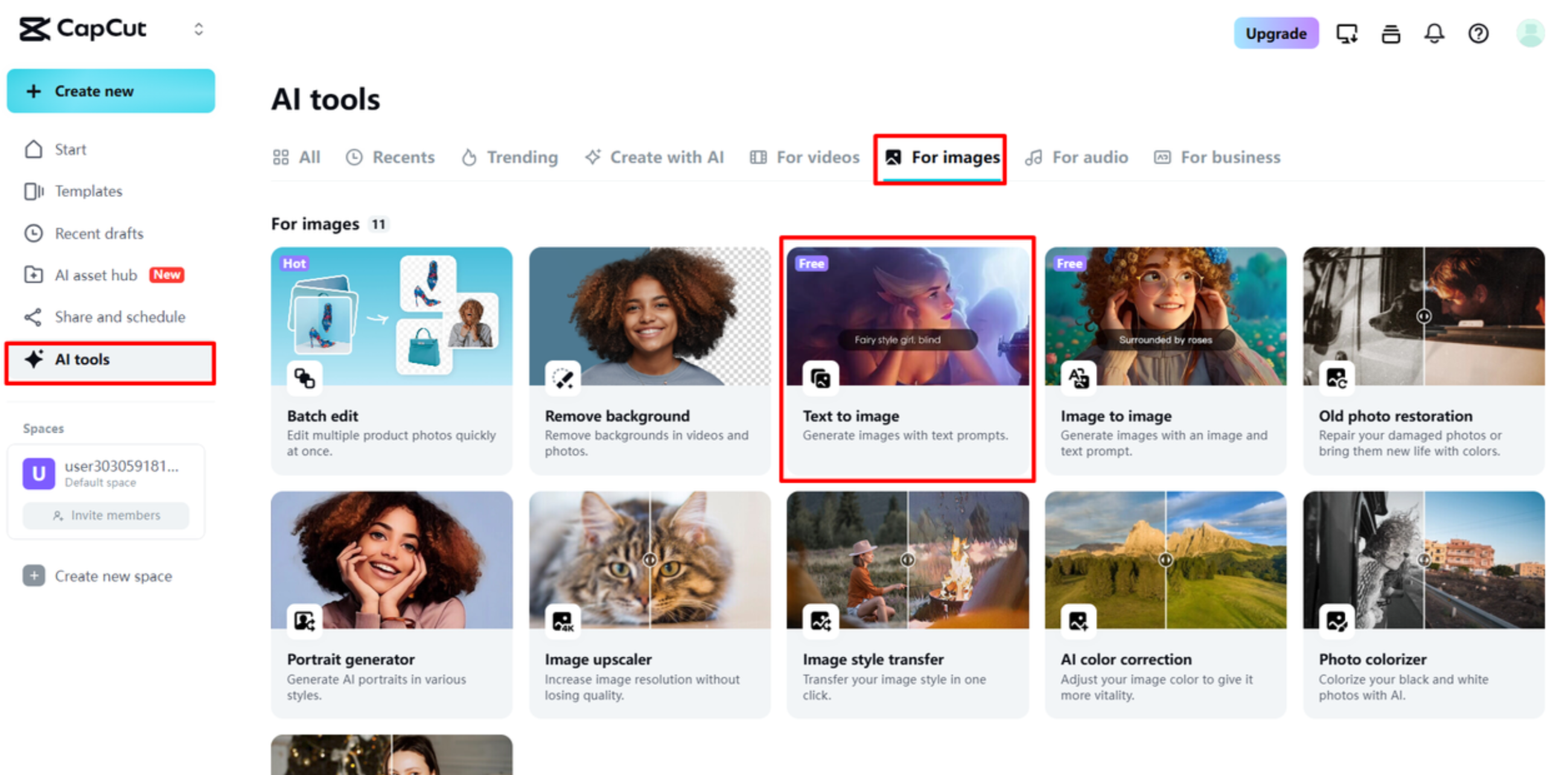 Accessing the AI image generator on CapCut Web