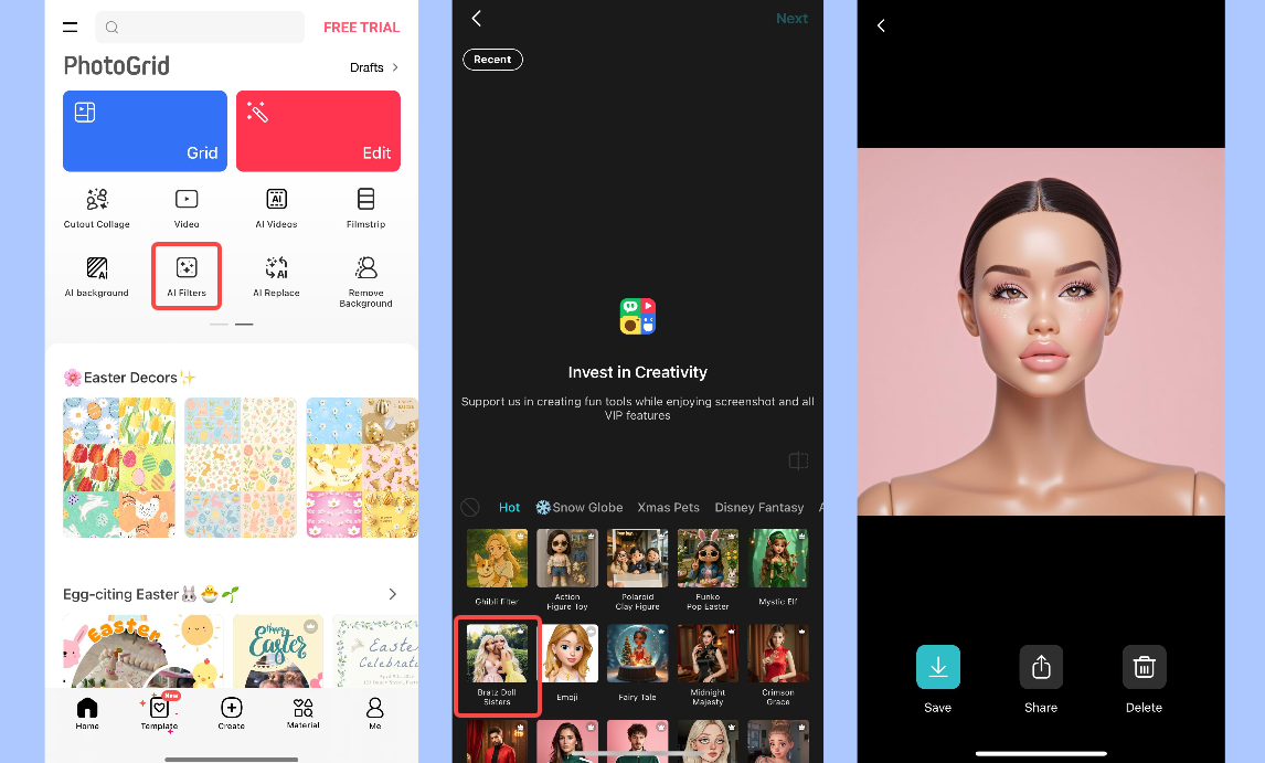 Apply the Bratz filter using PhotoGrid