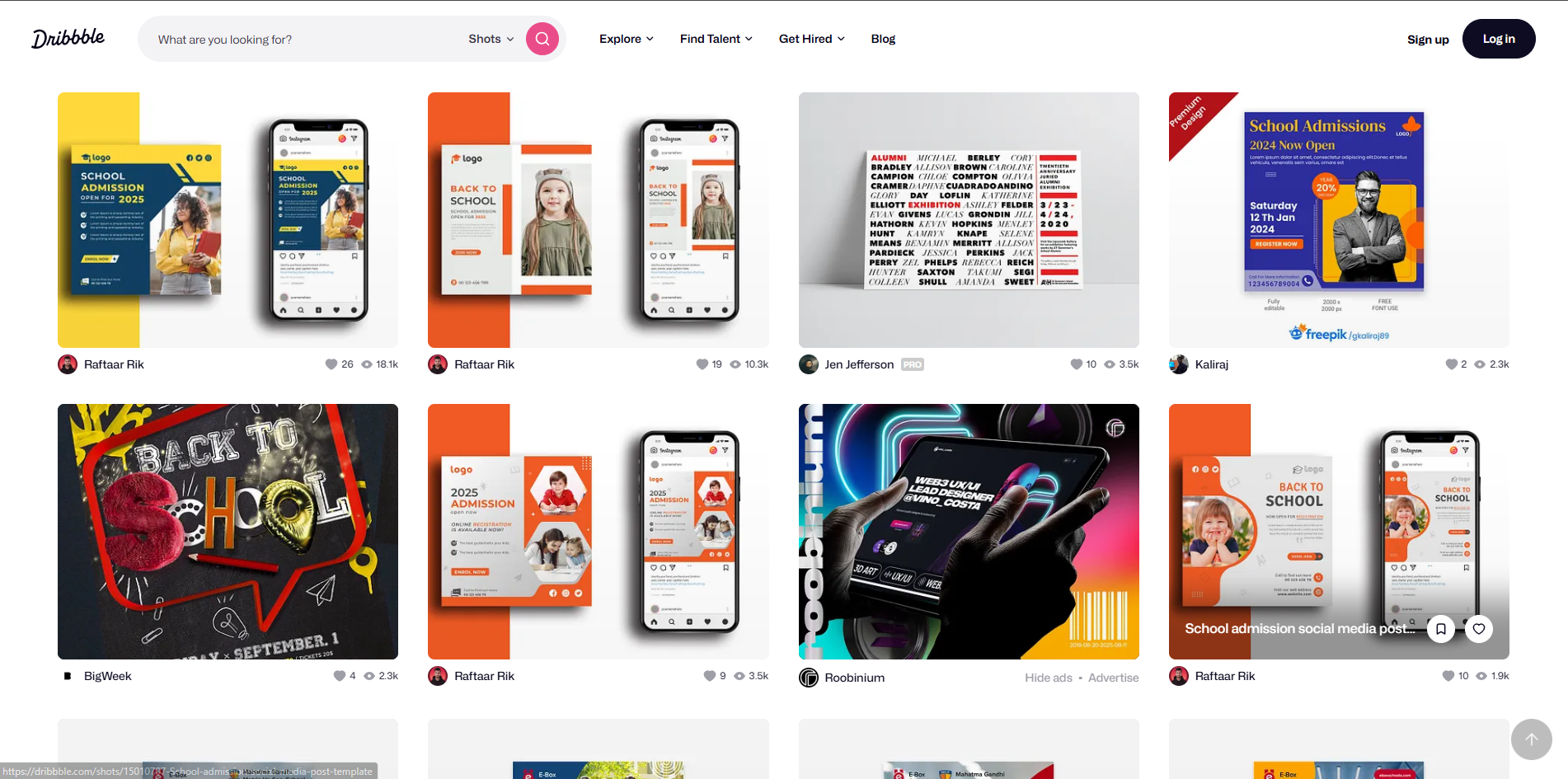 Interface of Dribbble - another resource for school poster designs
