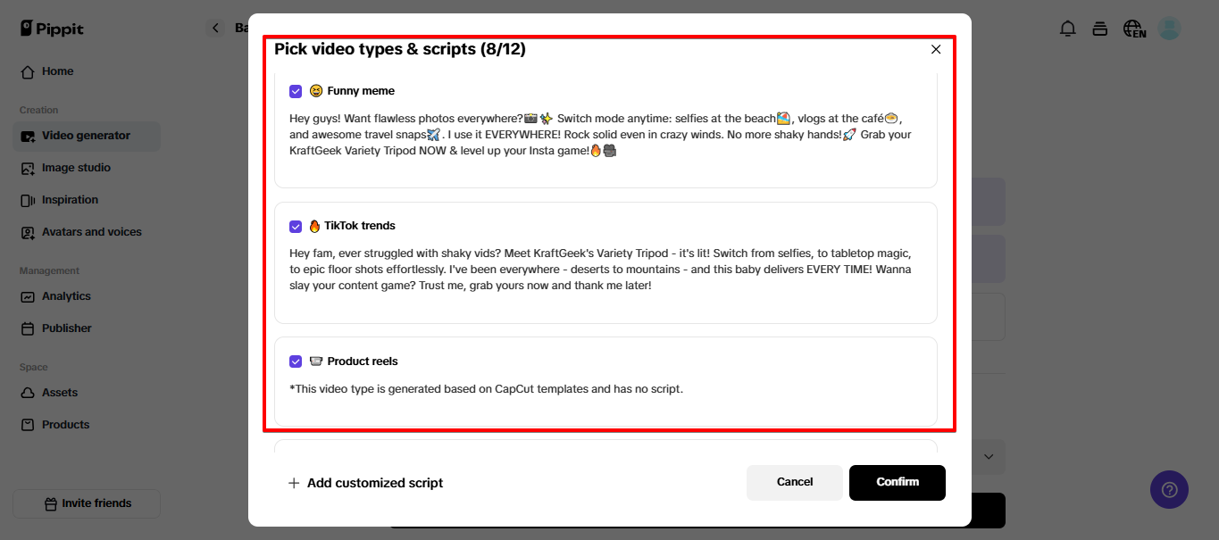 AI script in Pippit