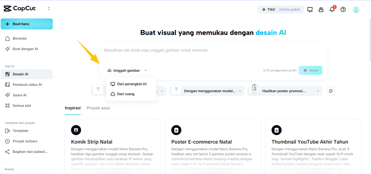 unggah gambar produk Anda di CapCut