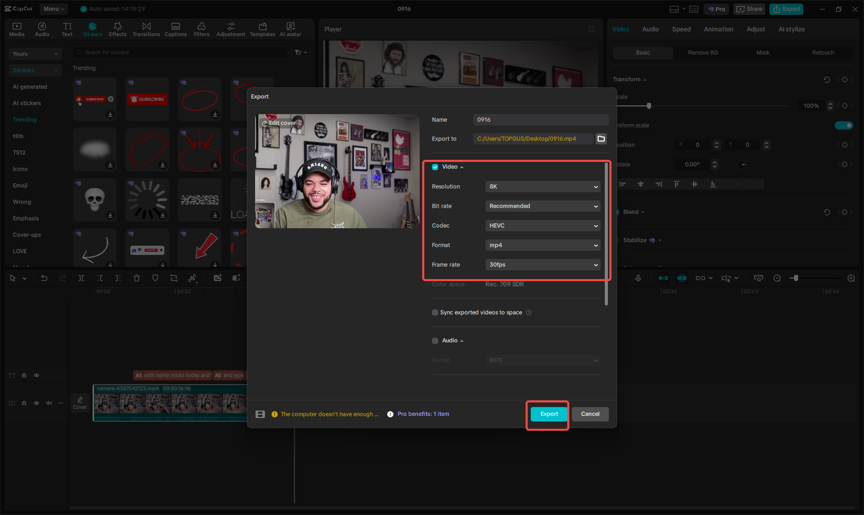 Export video