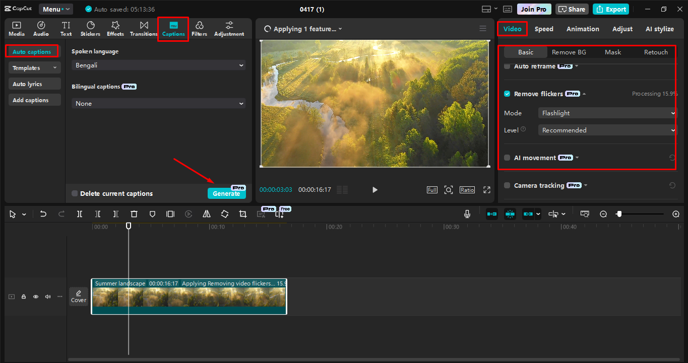 Editing the screen recording in the CapCut desktop video editor