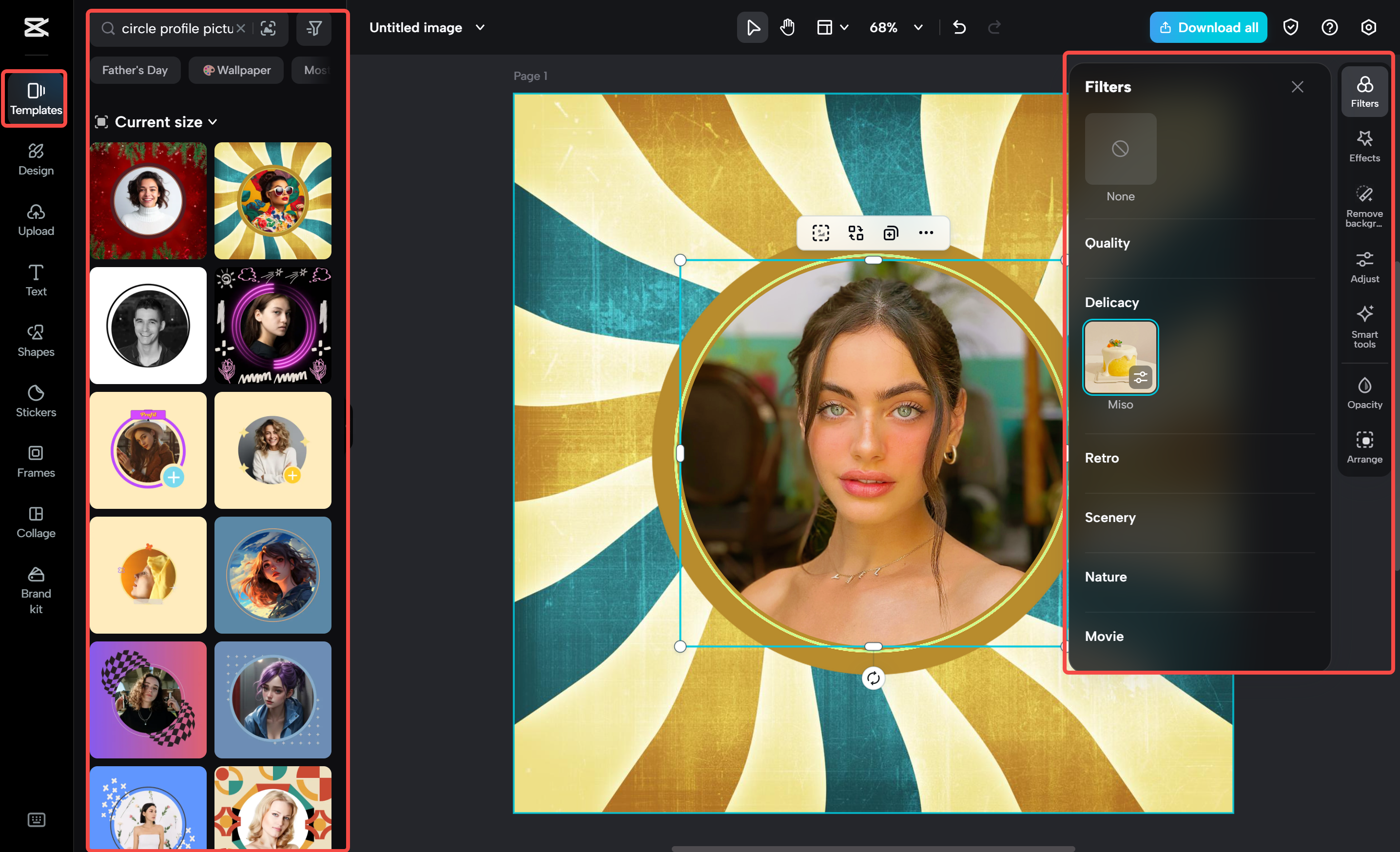 Searching for circular frames to create a round profile picture