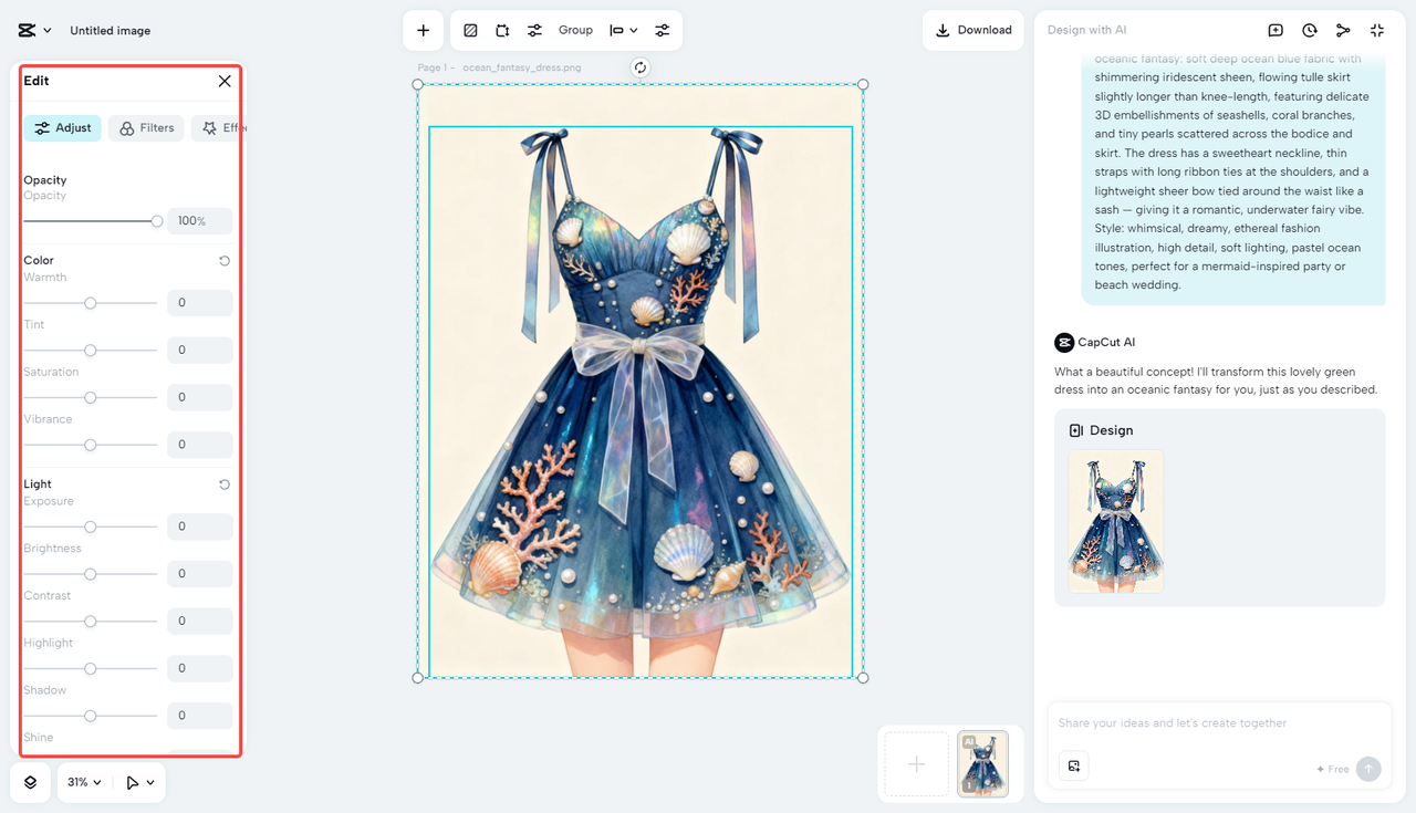Editing the clothing design in CapCut
