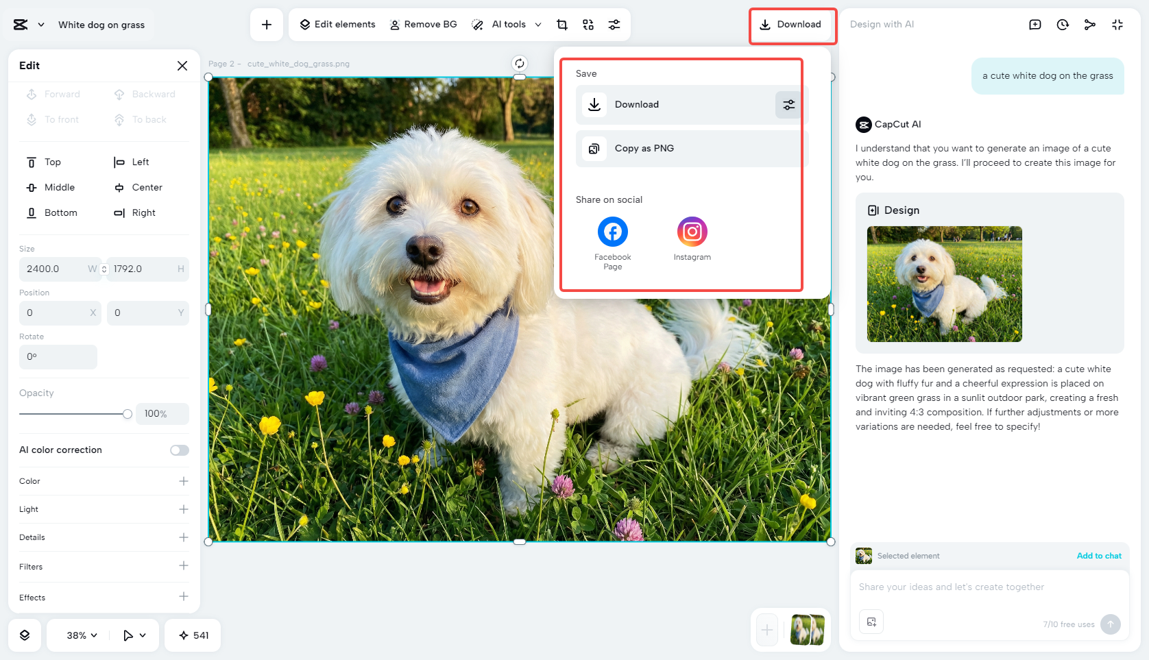Exporting the photo in CapCut