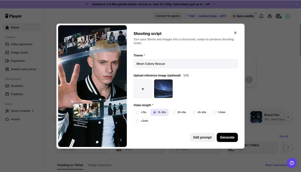 Open the Shooting Script tool and add your theme