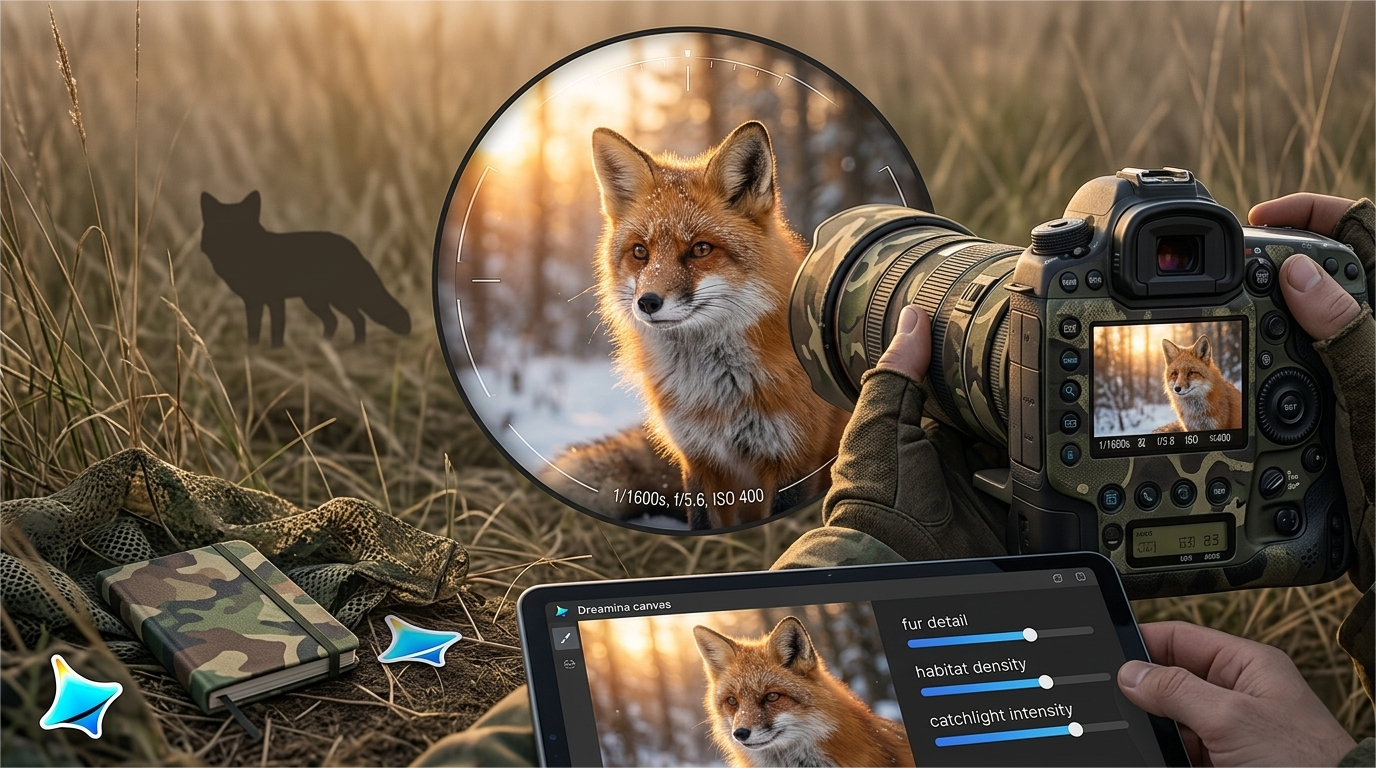 Dreamina AI generating realistic wildlife art with accurate animal anatomy, natural fur and feather textures, and ecologically plausible habitat scenes.