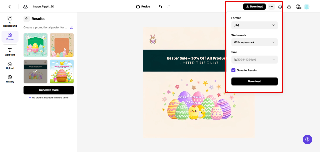 Exporting poster layout from Pippit