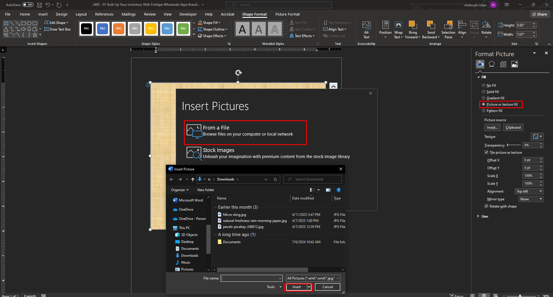 Aplicați imaginea sau textura de umplere