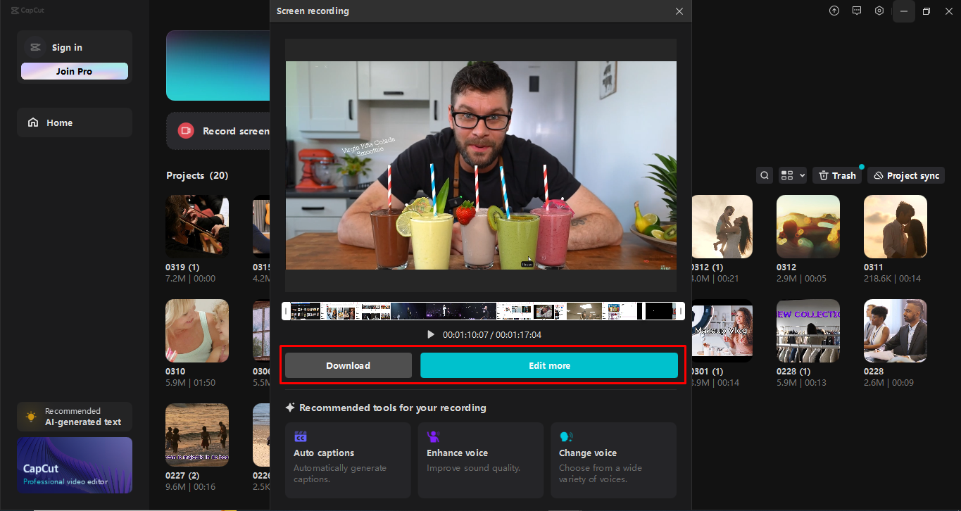 Screen recording with CapCut desktop video editor