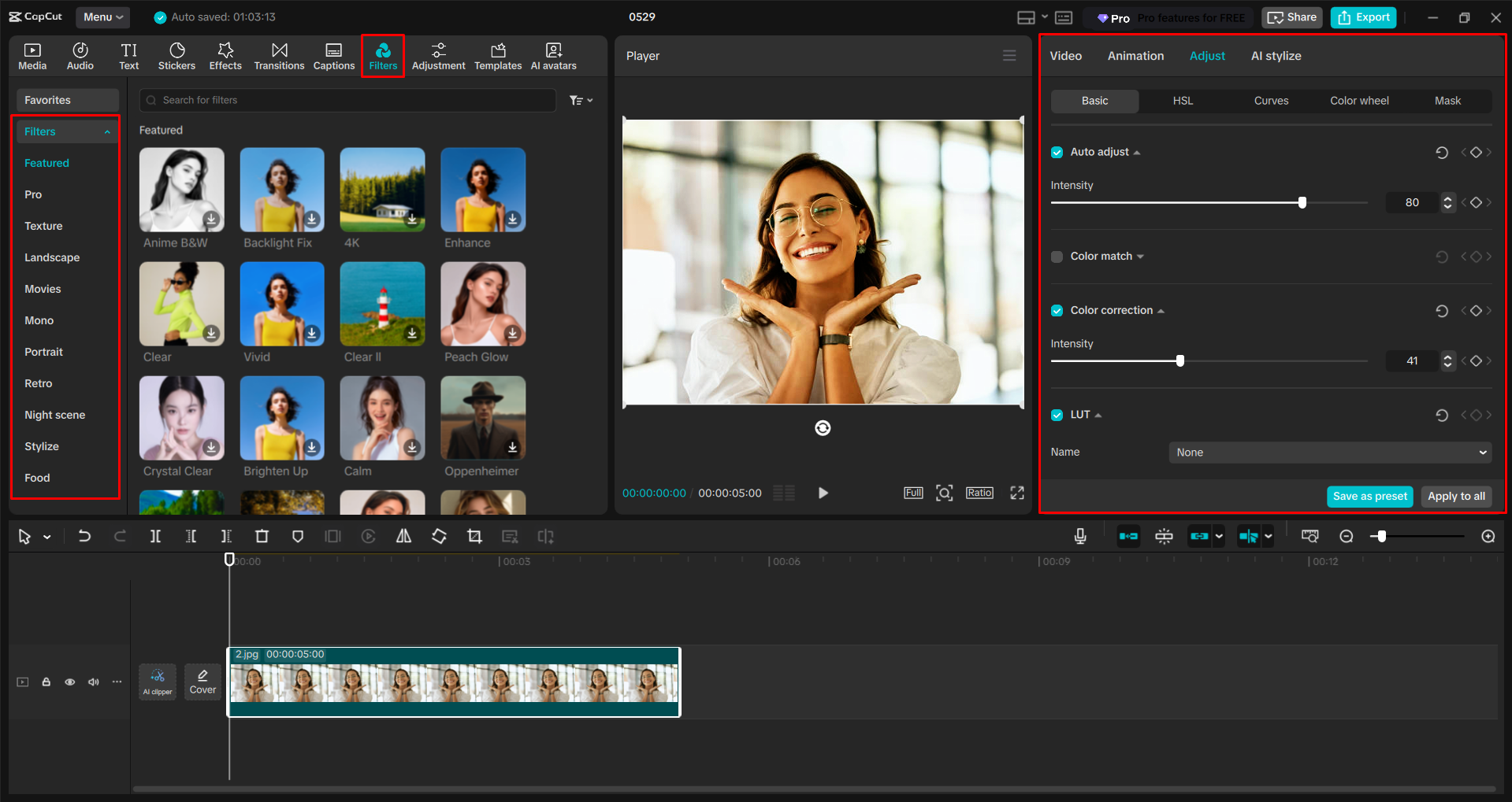 Editing an image with the CapCut desktop video editor