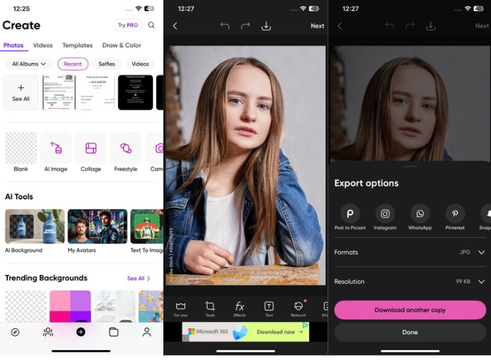 Interface of Picsart - one of the best Facebook photo editors