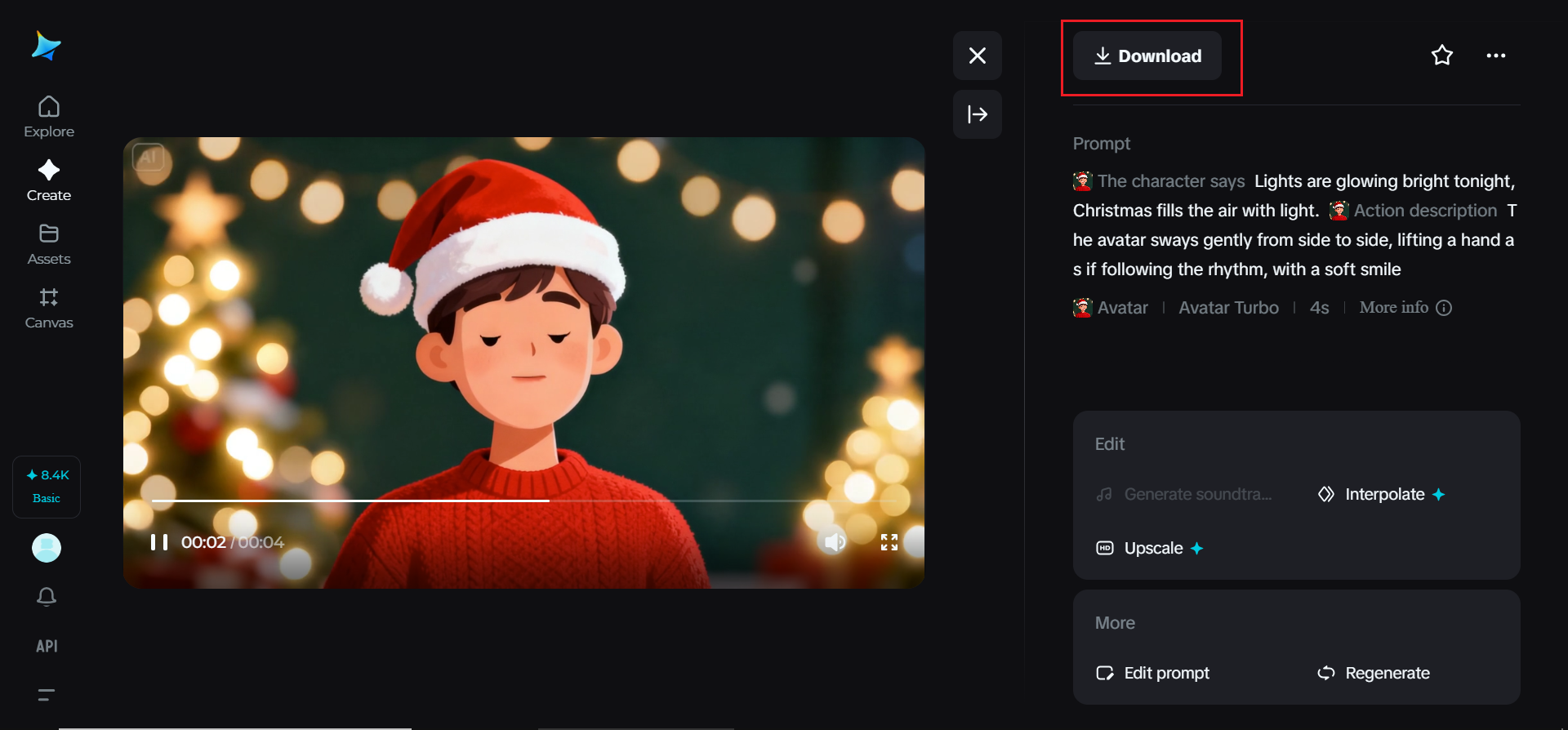 Download your singing avatar video