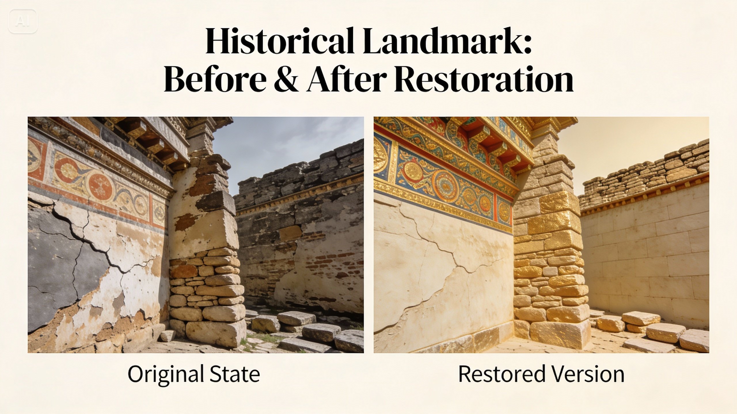 Afiș înainte și după compararea unui reper istoric