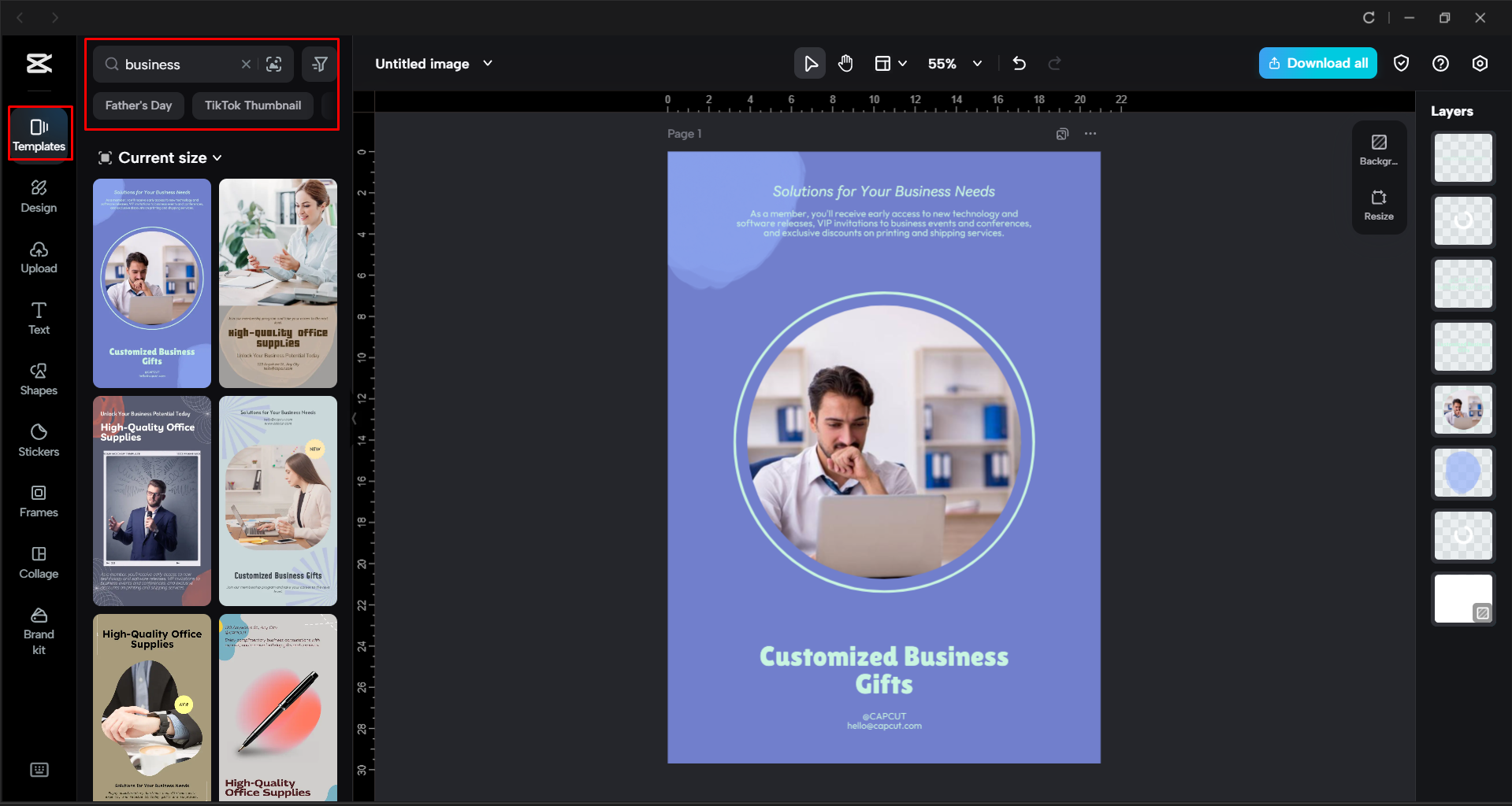 Eine geeignete Flyer-Vorlage für Unternehmen im CapCut-Desktop-Videoeditor auswählen