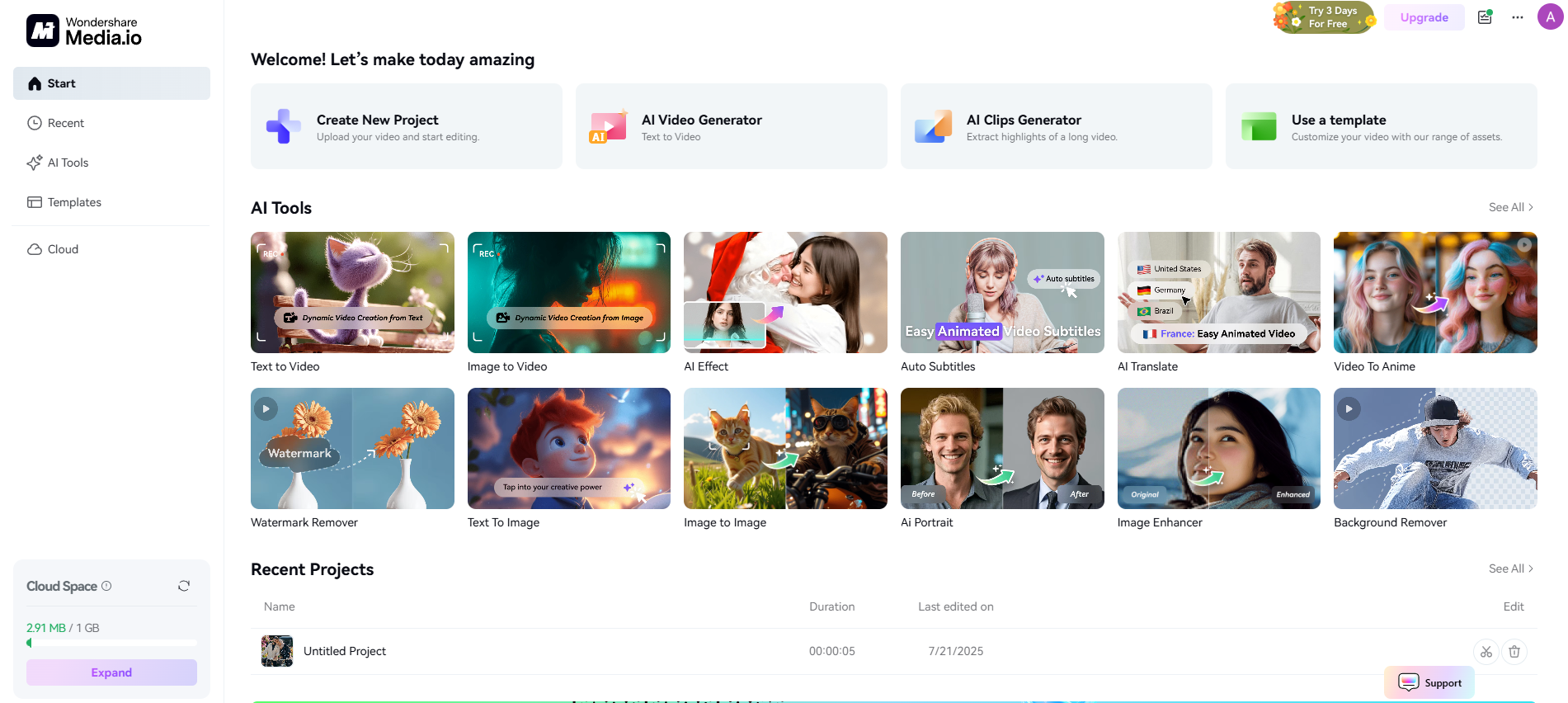 Media.io homepage